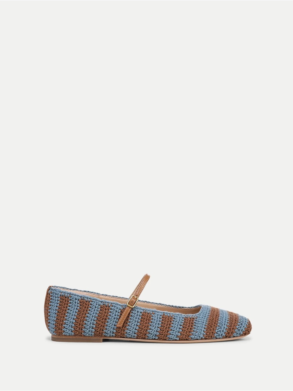 Veronica Beard Ellie Blue and Brown Striped Crochet Mary Jane Flats - Picture 2 of 6